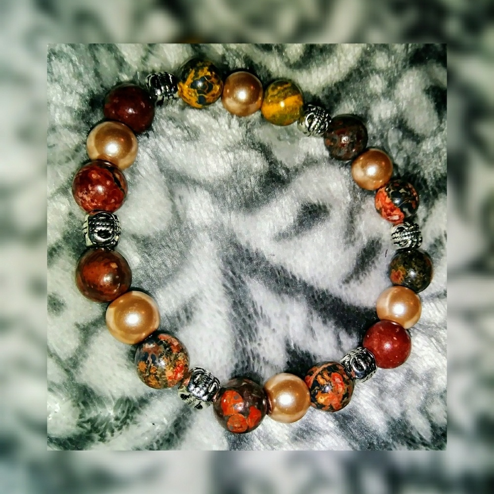 Homemade Pearl and Jasper Bracelet